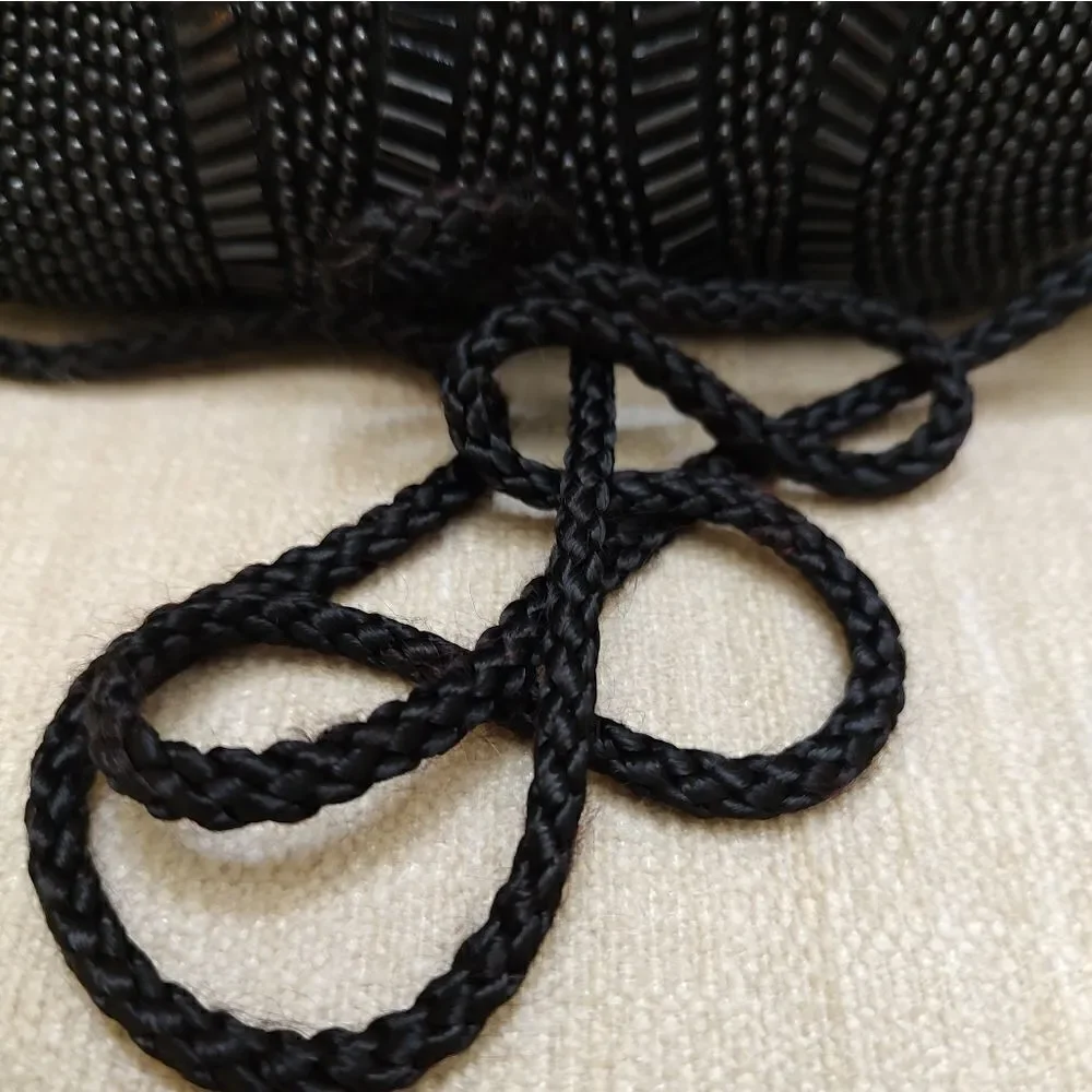 Scalloped Black Beaded Evening Shoulder Bag Formal Special Occasion